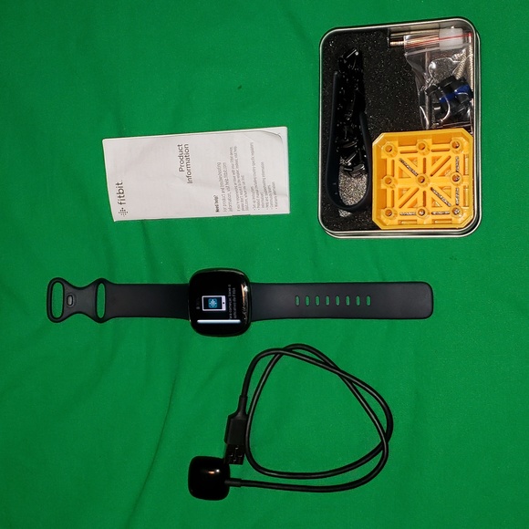 fitbit Wearables Fitbit Sense Watch With Charger Rubber And Metal Band And Watch Band Tool